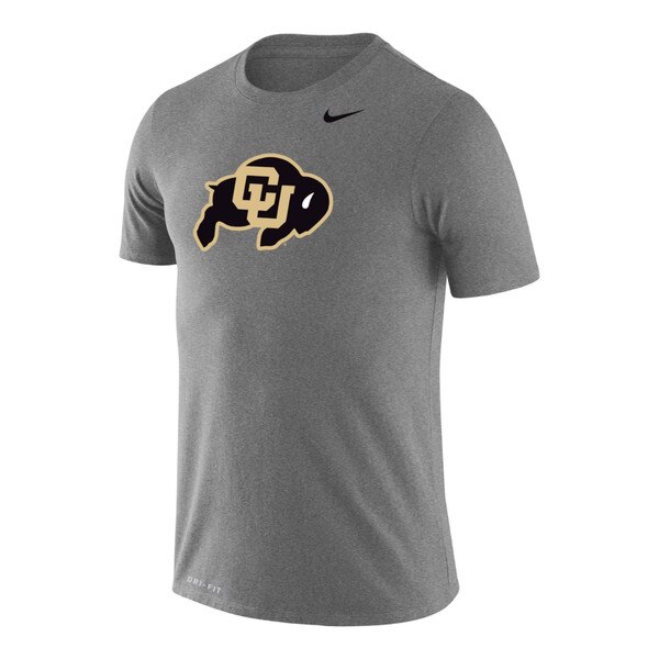 A gray t-shirt with the iconic CU Buffalo logo on the chest and a gold Nike logo on the top left.